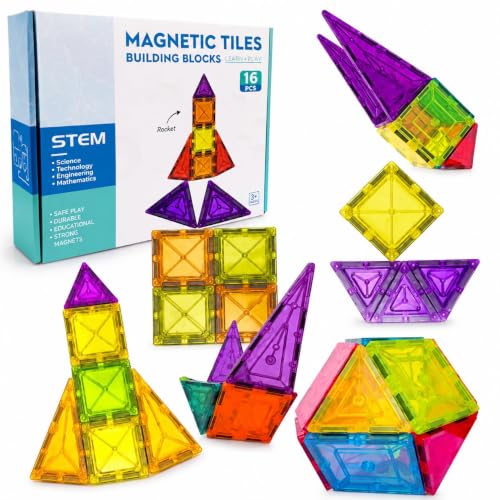 Image of Royals hub Diamond Shaped Magnetic Tiles Blocks, Magic Magnetic Building Blocks for Kids, Preschool Learning Sensory Montessori Constructing & Creative Learning Educational Toy (16 Pcs Tiles)