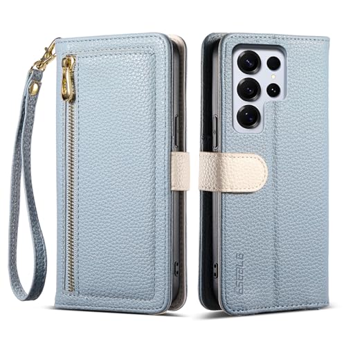 Housse cuir Samsung S23 Ultra bleu anti-rayure avec fentes portefeuille