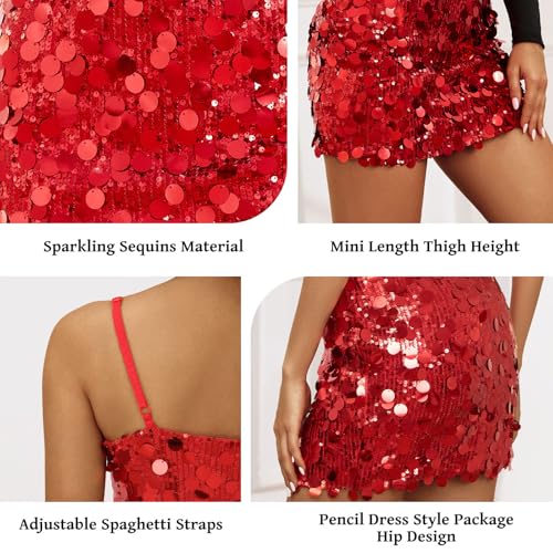 Image of Waist Wow Sequin Dress for Women Spaghetti Strap Sexy Dresses Glitter Sparkly Mini Dress