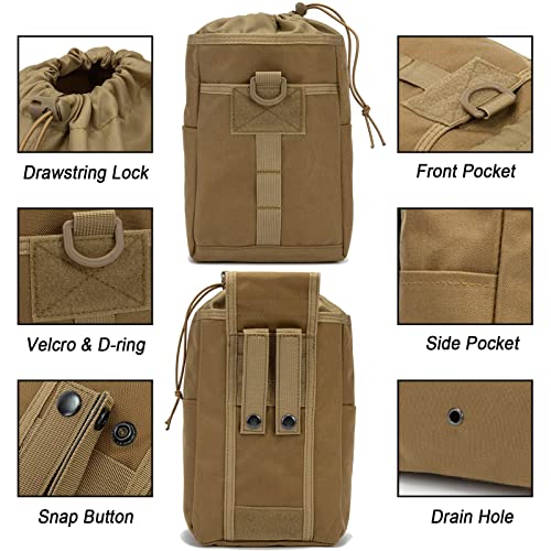 Valinov Molle Dump Pouch Folding Tactical Drawstring Magazine Pouches Roll-Up Utility Belt Ammo Pack 1000D Nylon Foldable Water-Resistant Bag With Carabiner (Tan) #TOP2