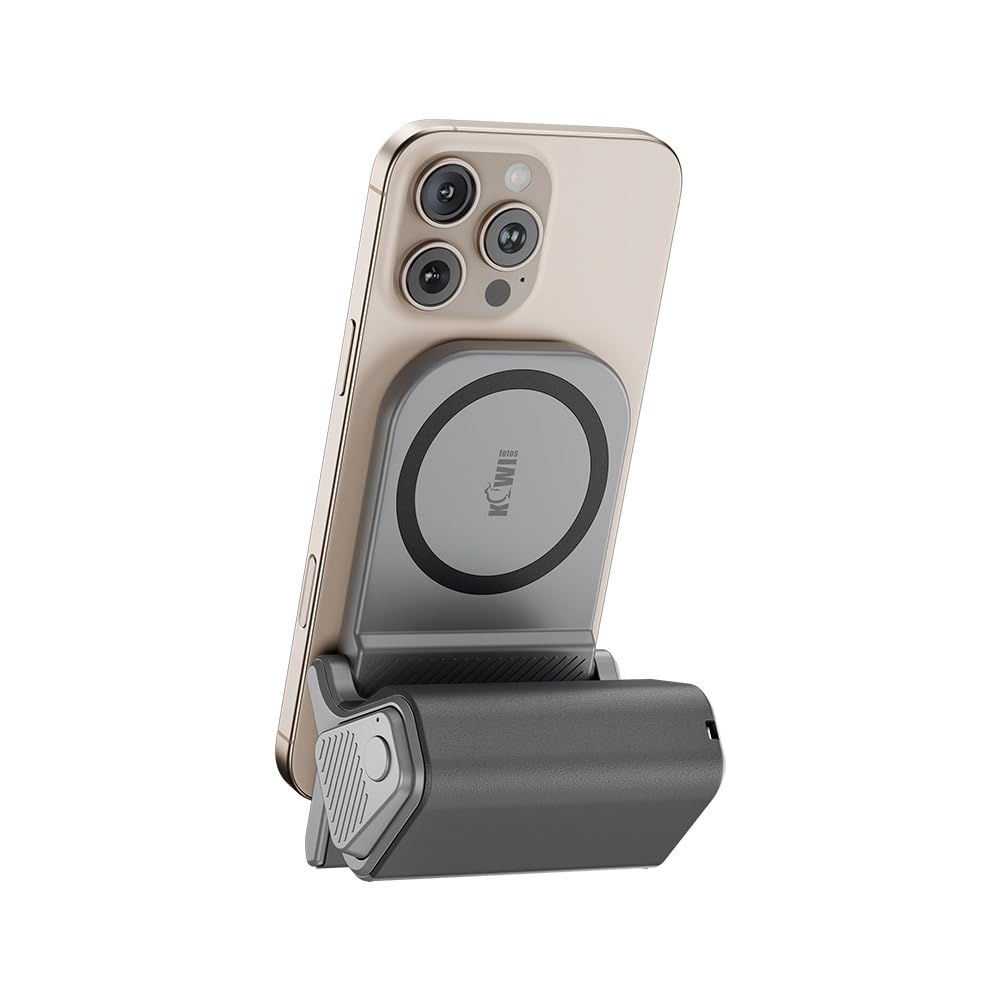 JJC Magnetic Poignée magnétique pour téléphone Portable avec télécommande Bluetooth et Support Vertical pour iPhone 17 16/15/14/13/12 et Android Gris