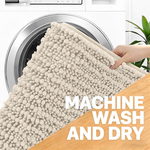 Image of OLANLY Bathroom Rug Mat 30x20, Thick Soft and Absorbent Chenille Bath Mat, Non-Slip Rubber Backing, Machine Washable Quick Dry Bath Rugs for Tub Shower Floor, Home Decor Accessories, Sand