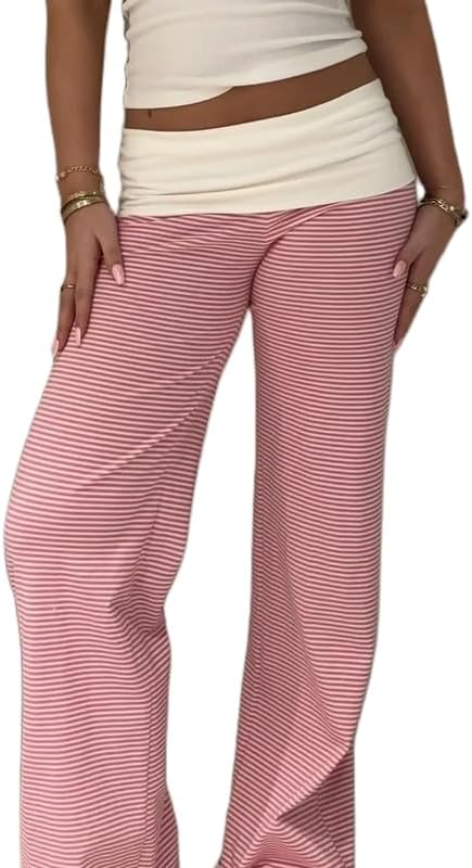 Women Y2k Fold Over Lounge Pants Comfy Wide Leg Stretch Yoga Pants Low Rise Skinny Sweatpants