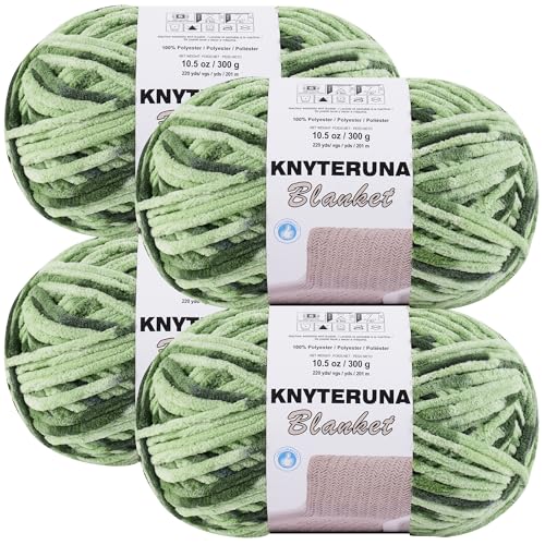 Image of #6 Super Bulky Blanket Yarn for Crocheting - 4 Skeins(Each 10.5oz /300g, 220yds /201m), Chunky Chenille Thick Plush Big Soft Yarn for Crocheting Knitting Blankets, Multi Green