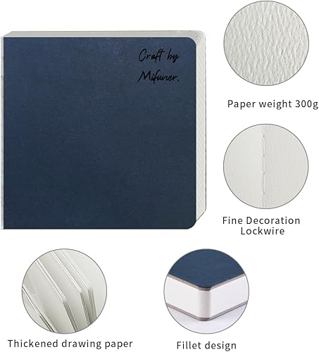 Miniatura 4 de 3 mini cuaderno de bocetos de acuarela de 3.9 x 3.9 pulgadas, 300 GSM, cuaderno de pintura cuadrado portátil, 60 pgs (30 hojas delanteras y traseras