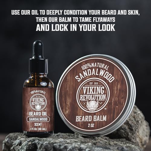 Viking Revolution Ultimate Conditioner for Men's Beard Grooming - Softens, Smoothes and Soothes Beard Itch- Contains Wash, Conditioner, Oil, Balm and Comb- Sandalwood Scent - Image 4