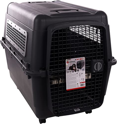 Flamingo Transportkäfig Lanta – Dunkelgrau | Größe XXL (67 × 101 × 75 cm) | Sicher, Praktisch & Komfortabel für deinen Hund!