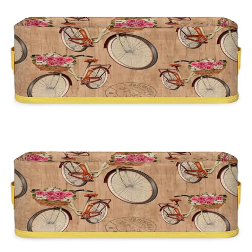 Flower Bike Bathroom Storage Basket Waterproof Foldable Storage Bins with Handles Decorative Toilet Paper Storage Basket for Organizing for House Bathroom Toiletries Set of 2