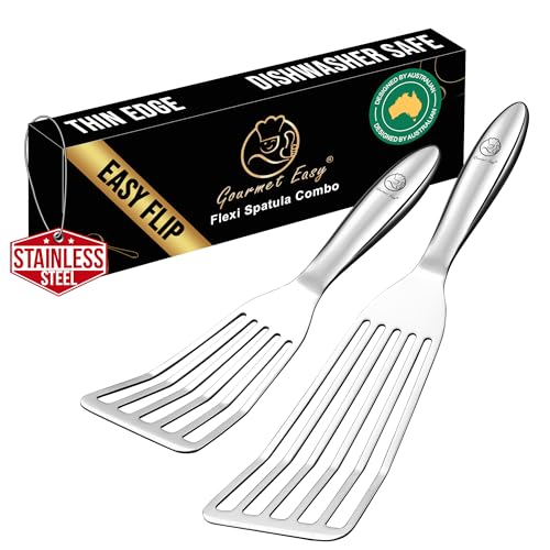 Stainless Steel Fish Spatula Set – 1 Large + 1 Small Metal Spatula for Kitchen, Perfect for Flipping Fish, Pancakes, Eggs & More, Slotted Design, Essential Stainless Steel Kitchen Utensils Set