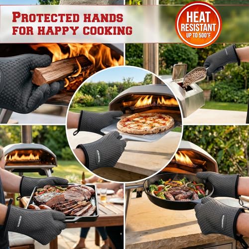 Image of KITCHEN PERFECTION Silicone Pizza Oven Gloves -Extreme Heat Resistant Gloves for Outdoor & Indoor Pizza Ovens -Waterproof Oven Mitts Compatible with Ooni, Ninja, Gozney & More|Superior Set+3 Bonuses