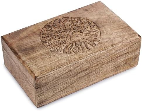 Ajuny Boîte décorative, en bois, faite à la main, avec des sculptures d'arbre...