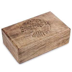 Ajuny Handcarved Wooden Jewellry Box for Men & Women – Tree of Life Decorative Keepsake Jewellery Organiser Treasure Chest Multipurpose Storage Box Unique Gift Idea – 20X13 CM
