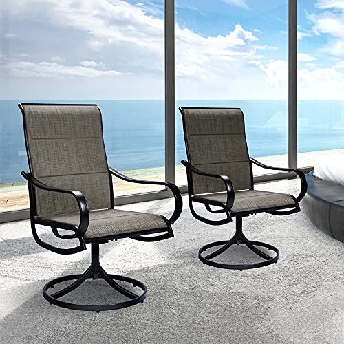 Bigroof Patio Swivel Dining Chairs Set of 2 Indoor Outdoor Furniture Textilene Padded Sling Fabric Rocker Chair with High Back and Armrest