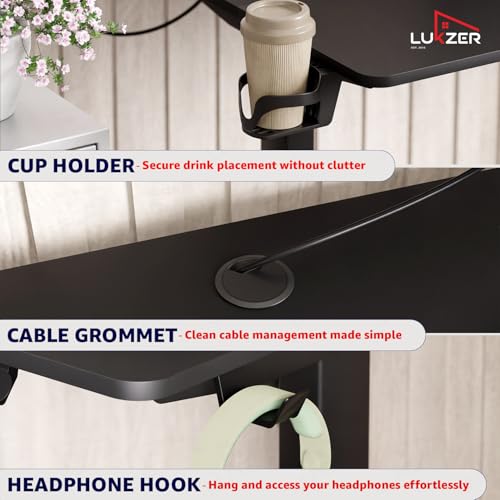 Image of Lukzer Electric Automatic Height Adjustable Sit Stand Desk | Black Frame Black Top | Ergonomic Study Table with Digital Display & Memory Preset Option for Home & Office (EST-003 /120 x 60cm)