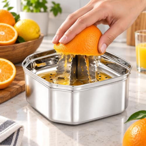 Image of stainless steel manual citrus juicer hand cold press lemon and orange juicer and squeezers with Round Bowl Big size 500ml (Type 7)