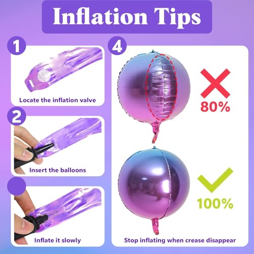 Image of 9 Pcs Gradient Purple Round Foil Balloons,22 Inch 4D Round Balloons | Gradient Purple Giant 4D Round Ball Balloons For Girls Birthday Baby Shower Bridal Shower Wedding Bachelorette Decor
