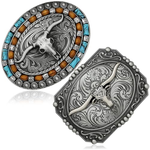 Boucles de ceinture turquoise RechicGu en argent style taureau western