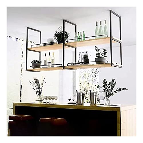 Hanging Wine Glass Rack Ceiling Mount Shelf Industrial Ceiling Mount Shelf Hanging Floating Shelf, 2 Layer Metal Floating Shelves For Wall Bookshelf, Rustic Garage Storage Rack Wood Shelves (Color : #TOP2