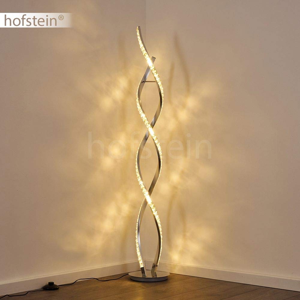 LED Stehleuchte Assuan, moderne Stehlampe aus Aluminium/Kunststoff in Chromfarben/klar, LED 36 Watt, 1400 Lumen, 3000 Kelvin, über Fernbedienung dimmbar, mit Farbwechsler, mit Fußschalter am Kabel