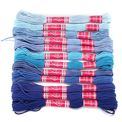 Image of 12Pcs Blue Embroidery Thread, Cross Stitch Threads, Embroidery Floss Friendship Bracelets Gradient Bright Color Polyester Line Sewing Skeins for Sewing