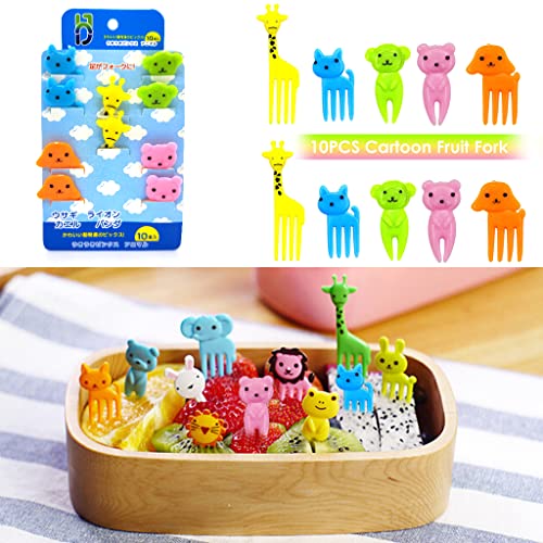 Image of HASTHIP 10 Pcs Dessert Fruit Forks for Kids, Cute Animals Little Mini Cartoon Toothpick for Cake Dessert Pastry Party Supply, Reusable, Food Grade Plastic, Random Color (Giraffe)