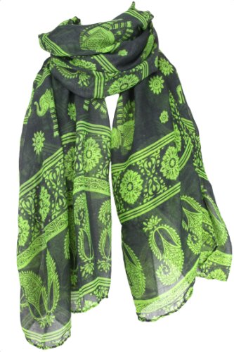 Evolatree - Large Decorative Shawl Scarf Sarong - Paisley - Gray & Neon Yellow - 74 Evolatree - Large Decorative Shawl Scarf Sarong - Paisley - Gray & Neon Yellow - 74