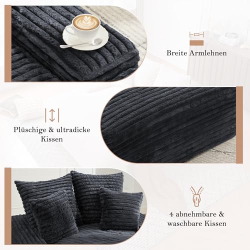 MOBETTRES Cord Sofa, modernes Design, 4 Kissen, ultraweiches & multifunktionales Schlafsofa, ohne Montage sofort nutzbar als Sofa oder Bett, platzsparend für Wohnzimmer, Apartment, Grau.