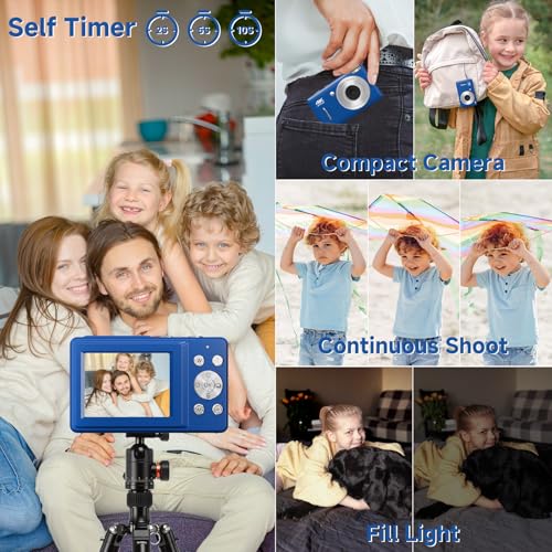 Image of Digital Camera, 44MP Compact Camera, FHD 1080P Point and Shoot Digital Cameras with 16X Zoom, Face Detect, Smile Capture, Anti Shake, for Boys Girls Teens Gifts (Blue)