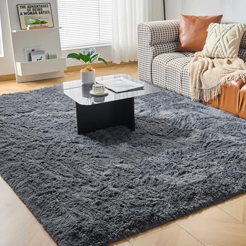 CHOSHOME Alfombra Shaggy para Salón, Habitación de los Niños y Dormitorio - Interior Suave de Pelo Largo, Antideslizante Muy Suave (Gris, 150 * 240cm)