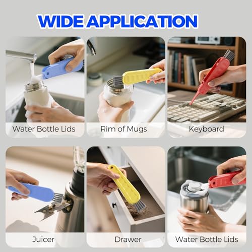Image of Holikme 6 Pack 4 in 1 Cup Lid Cleaning Brush 3 Straws Bottle Brush,Carrot | 4 in 1 Cup Lid Cleaning Brush Multifunctional Bottle Brush, Silicone Cup Lid Gap Cleaner, Bristle Crevice Cleaning Brush