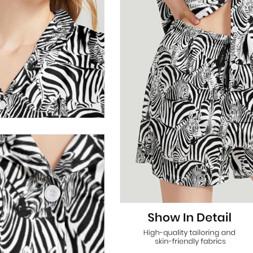 Image of Funny Pajamas for Women Set Print Satin Loungewear Pjs Short Sleeve Button Down Top and Shorts Sets Sleepwear XS-3XL