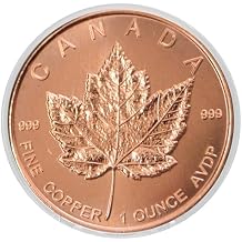 Canada Maple Leaf Design 1 oz Copper Round - .999 Fine Copper Paperweight In Acrylic Capsule