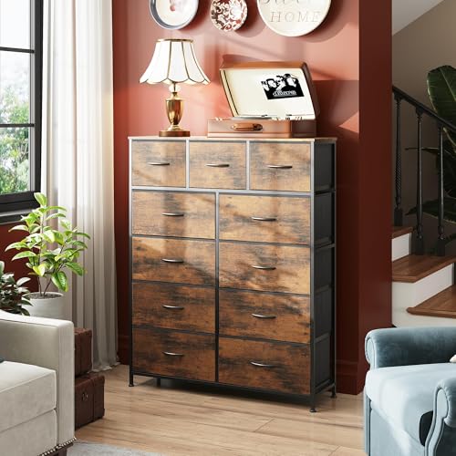 WLIVE Storage Organizer Unit with 11 Fabric Bins, Storage Drawers Organizer with Steel Frame, Tall Storage Tower Organizaton for Living Room, Hallway, Office, Rustic Brown - Image 3