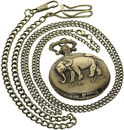 FobTime Pocket Watch for Men Retro Bronze Steampunk Arabic Numeral Dial Quartz Analog Pocket Watch with Chain, NLG-FOB-189A1