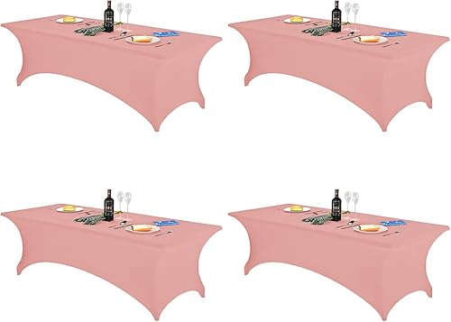 Miniatura 1 de FORLIFE Paquete de 4 manteles de elastano, de ajuste universal para mesas rectangulares de 8 pies, para patios, bodas, banquetes, fiestas (8 pies,