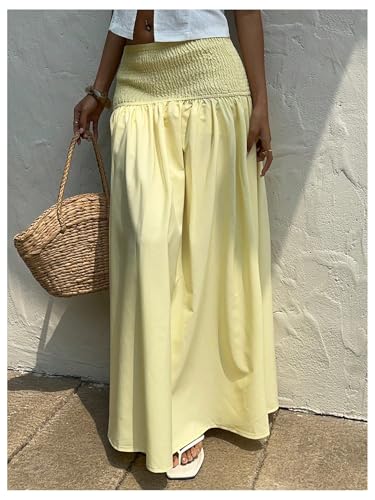 Floerns Women's Summer Maxi Skirt Shirred Elastic Waist Beach Vacation Flowy A Line Skirt2