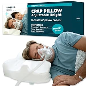 Lunderg CPAP Pillow for Side Sleepers – Includes 2 Pillowcases – Adjustable Memory Foam Pillow for Sleeping on Your Side, Back & Stomach – Reduce Air Leaks & Mask Pressure for a Better Sleep