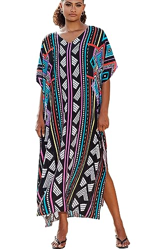 YouKD Mujer Verano Bohemio Caftán Talla Grande Albornoz Playa Coverup Vestido Talla Única Albornoz, A Color 1, Talla única