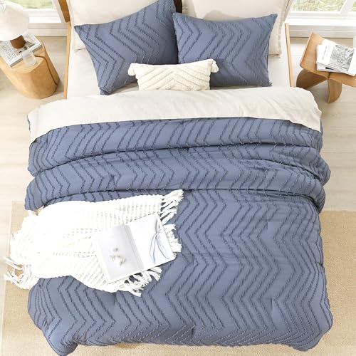 Image of Litanika Boho Queen Comforter Set, 3 Pcs Bluish Grey Lightweight Bedding