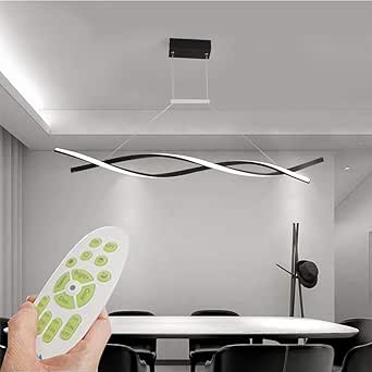 Esstisch Pendelleuchte 46W Modern LED Kronleuchter Dimmbar Fernbedienung Hängeleuchte 2-flammig Kreativ Welle Decke Pendellampe Höhenverstellbar für Schlafzimmer Büro Flur Dekoration Lampen (Schwarz)