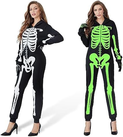 JYNVO Halloween Skelett Strumpfhose & Handschuhe Set - Gruselkostüm Für Damen