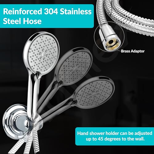 Image of Plantex 304 Stainless Steel Flexible Hose Pipe & Hand Shower Holder /Shower For Bathroom Full Set with 3-Mode Hand Shower - Chrome