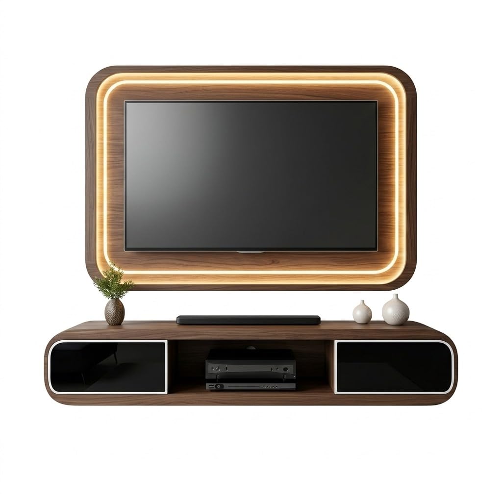 Tv Unit with Upper Unit 2 Drawers Push Open Telescopic Channels Upper wall Hanging Unit with Lights.-image-44