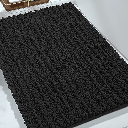 Yimobra Original Luxury Chenille Bath Mat, 32 x 20 Inches, Soft Shaggy and Comfortable, Large Size, Super Absorbent and Thick, Non-Slip, Machine Washable, Perfect for Bathroom, Black Yimobra Original Luxury Chenille Bath Mat, 32 x 20 Inches, Soft Shaggy and Comfortable, Large Size, Super Absorbent and Thick, Non-Slip, Machine Washable, Perfect for Bathroom, Black
