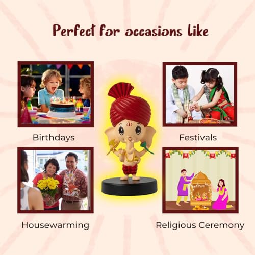 Image of Lord Bal Ganesh Idol for Car Dashboard Bobblehead, Home Decor Items for Living Room, Office Desk, Ganpati Murti for Gifting, Statue for Good Luck, Superhero Action Figure, Little Axe and Flower
