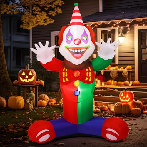 COMIN 7 FT Halloween Inflatables Clown Outdoor Decorations Blow Up Yard Decoration with Built-in LEDs for Garden Lawn Party Decor
