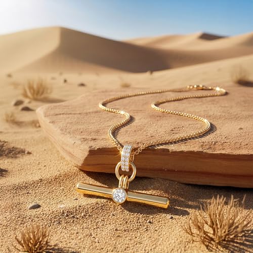 Image of Jeulia 14K Gold Plated Necklaces for Women, Dainty Paperclip Chain Choker T-Bar Layered Stackable Gold Necklace Jewelry Gifts