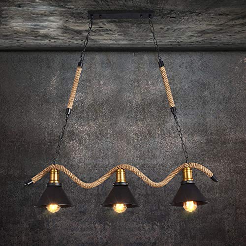 Chandelier rétro industriel en corde de chanvre et suspension réglable pour plafond