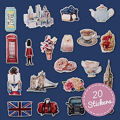 Navy Peony Eccentric England Travel Stickers (20pcs) for Scrapbooks, Journals