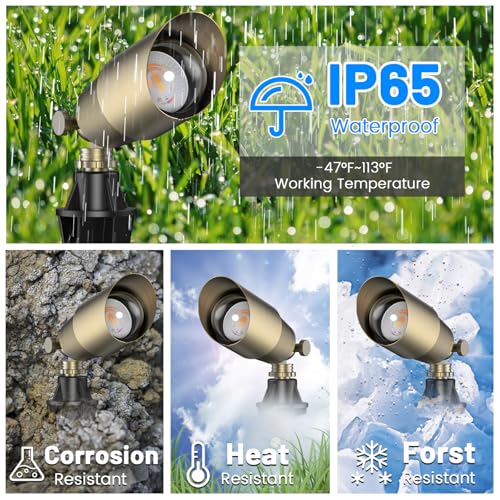 ZONEGRACE Solid Brass Outdoor Uplights & Accent Light Fixtures, Heavy Duty 12V Low Voltage LED Landscape Lighting Bronze, Wired Spotlights for Garden,Lawn,Patio and Yard Without LED Bulb (12 Pack) - Image 7